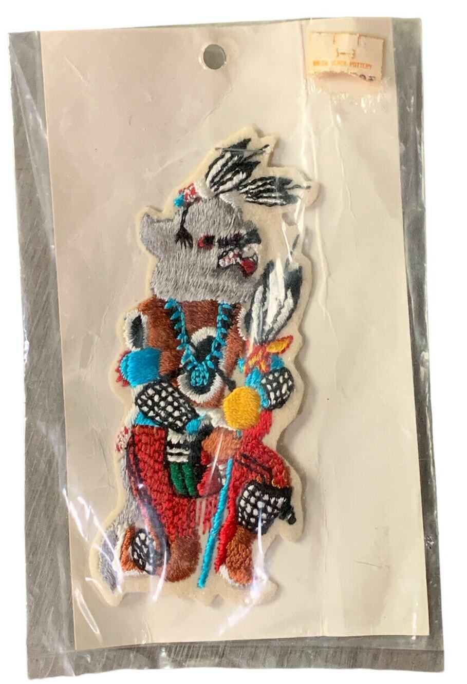 VTG 4 1/4" HOPI NATIVE AMERICAN EMBROIDERED PATCH Kweo Wolf Kachina New